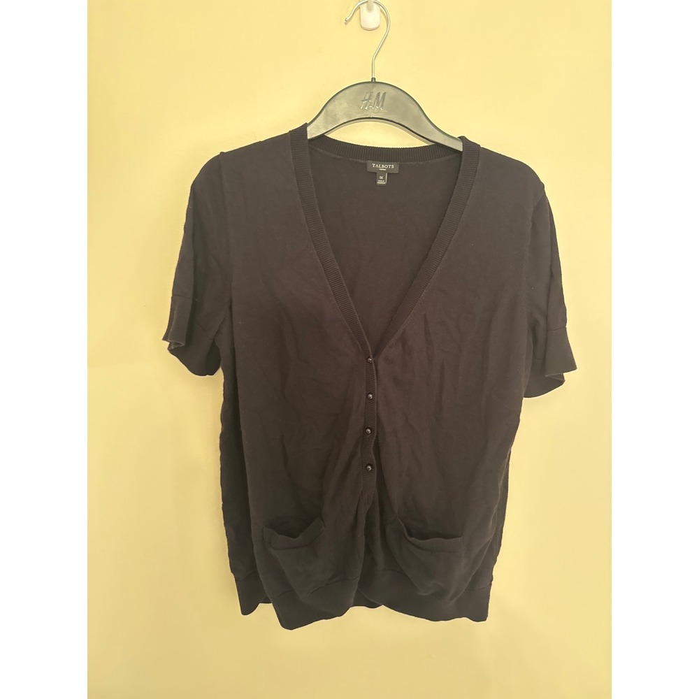 Talbots Woman Black Short Sleeve Cardigan V-Neck Button Front Sweater 1X - Picture 4 of 7